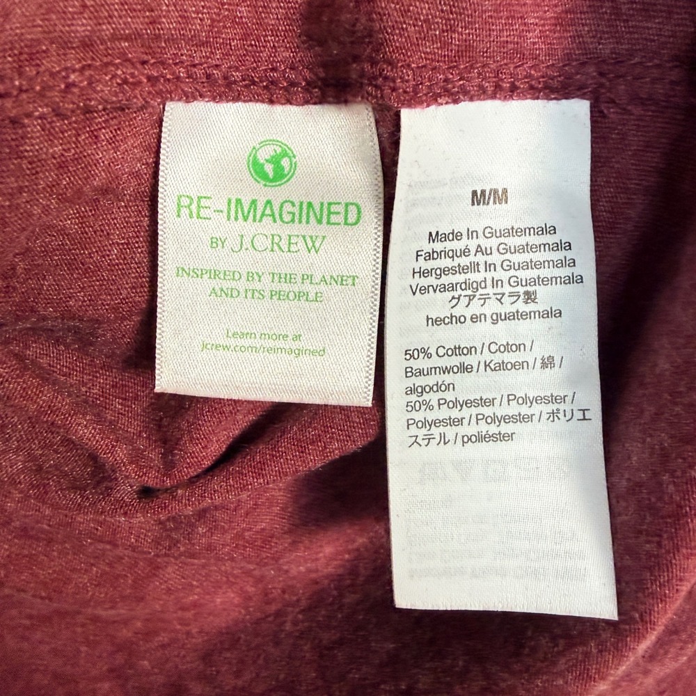 J.Crew Mens Washed Long Sleeve T-Shirt Burgundy Heather Medium - Picture 4 of 4